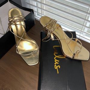 NEW! Gold square toe lace up heels from Lulus